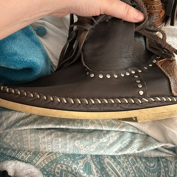 Vintage Hector Riccione Calf Leather Pull On Moccasin Fringe Studded Boots - Picture 4 of 12